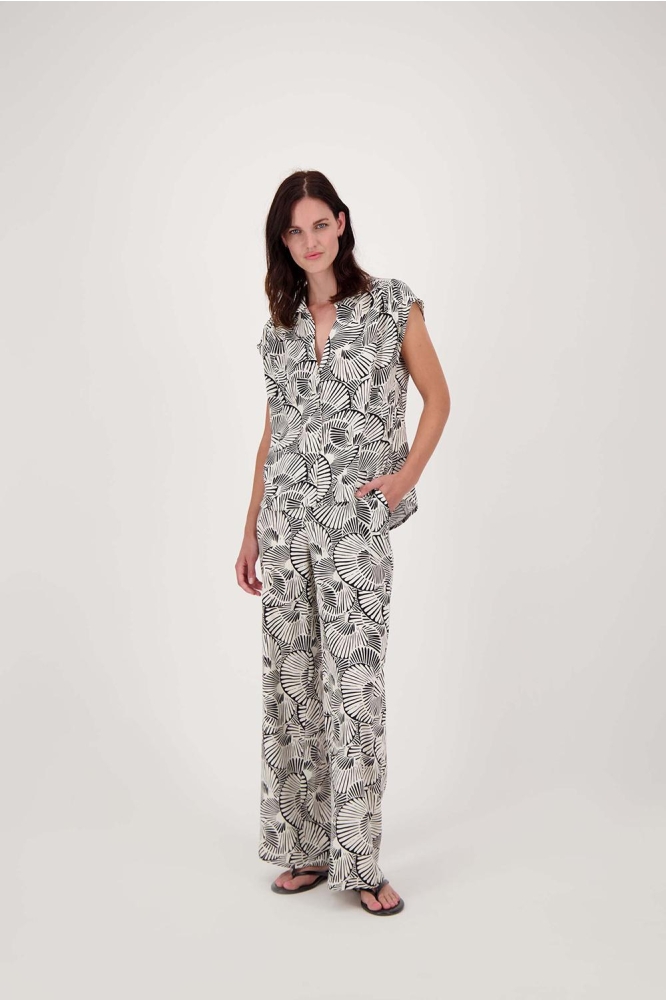 WIJDE BROEK MET GRAFISCHE PRINT 0303 063 7067 OFF WHITE/ZWART
